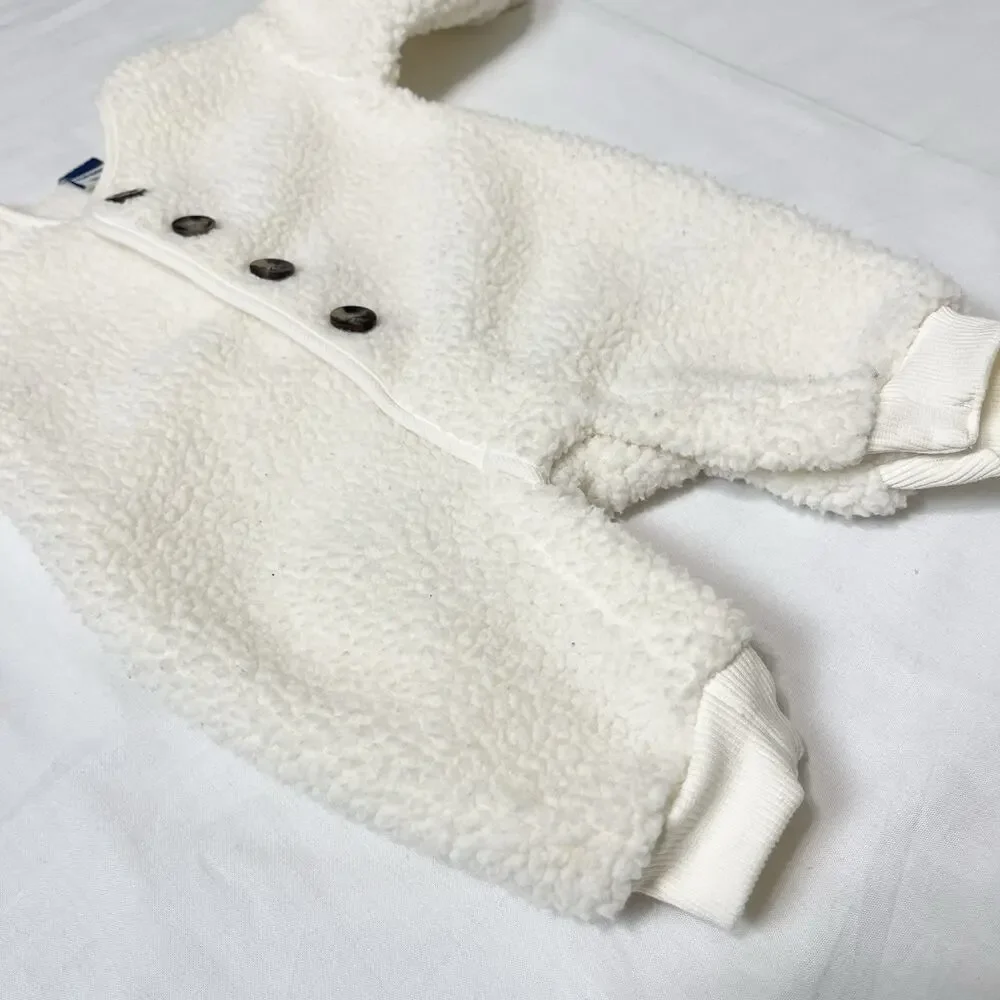Old Navy Unisex Long-Sleeve Sherpa Button-Front‎ Bodysuit for Baby 0-3m White